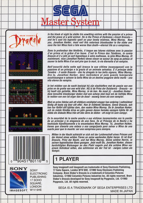 Bram Stoker's Dracula — Box back