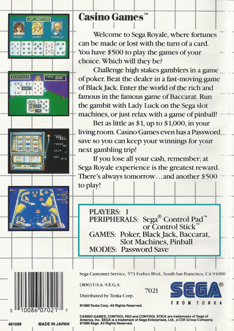 Casino Games — Box back