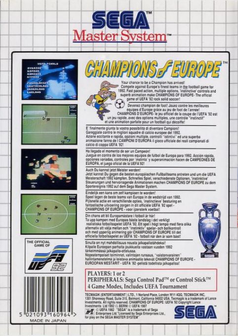 Champions of Europe — Box back