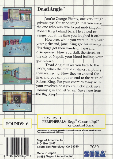 Dead Angle — Box back