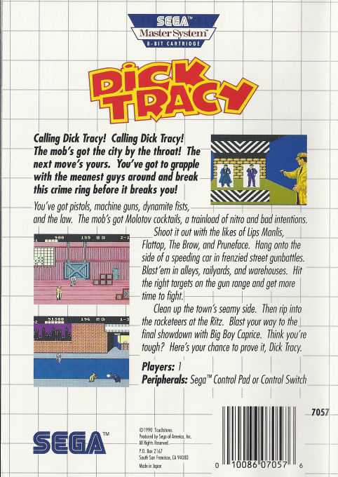 Dick Tracy — Box back