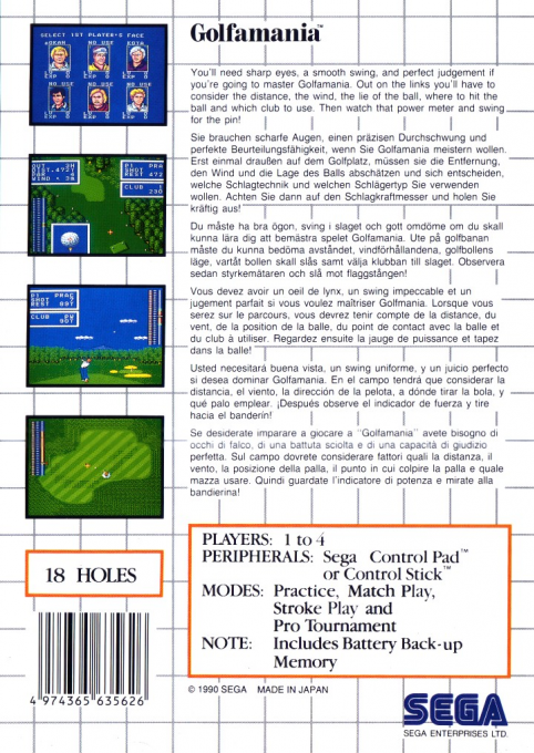 Golfamania — Box back