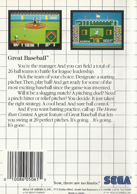 Great Baseball — Box back