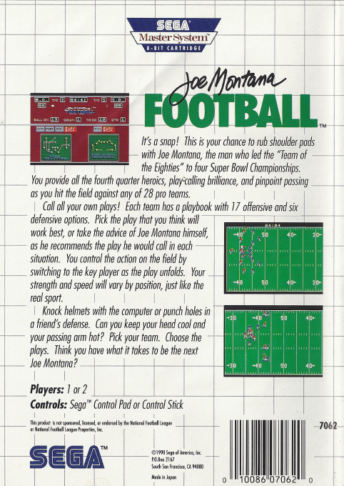 Joe Montana Football — Box back