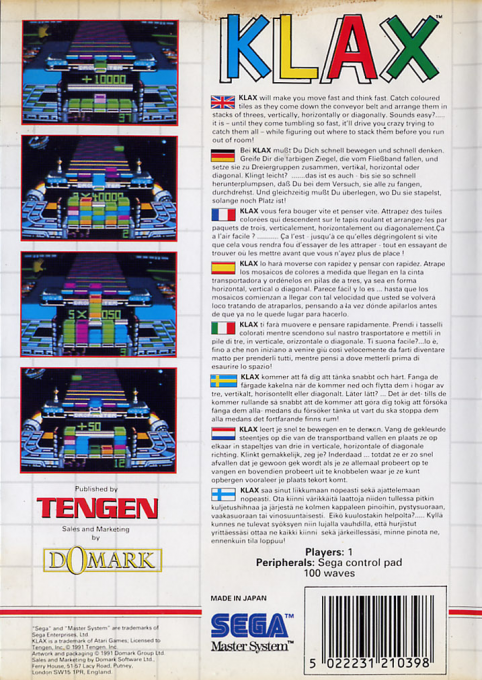 Klax — Box back