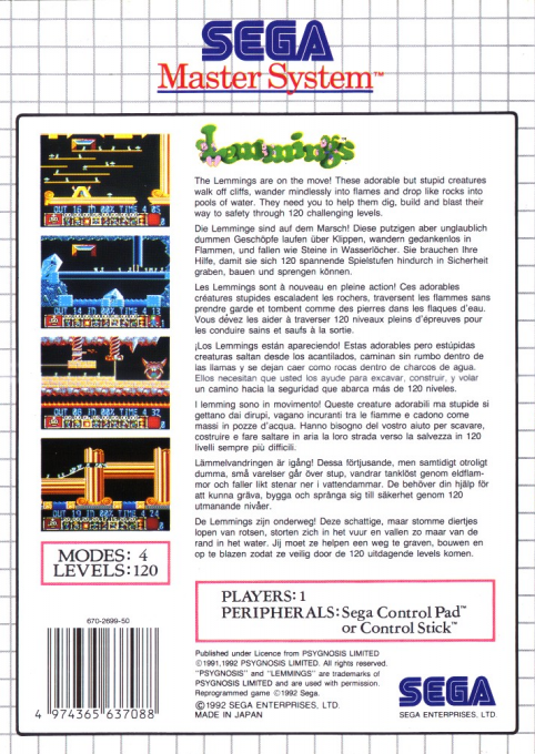 Lemmings — Box back