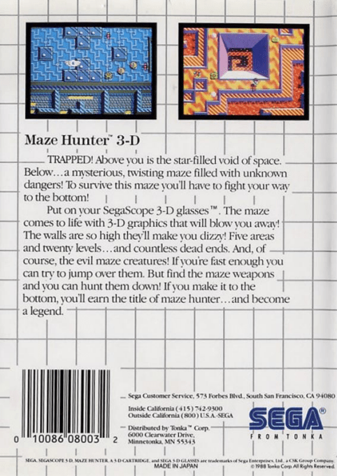 Maze Hunter 3-D — Box back