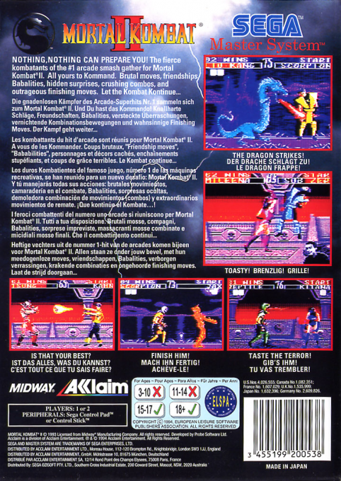 Mortal Kombat II — Box back