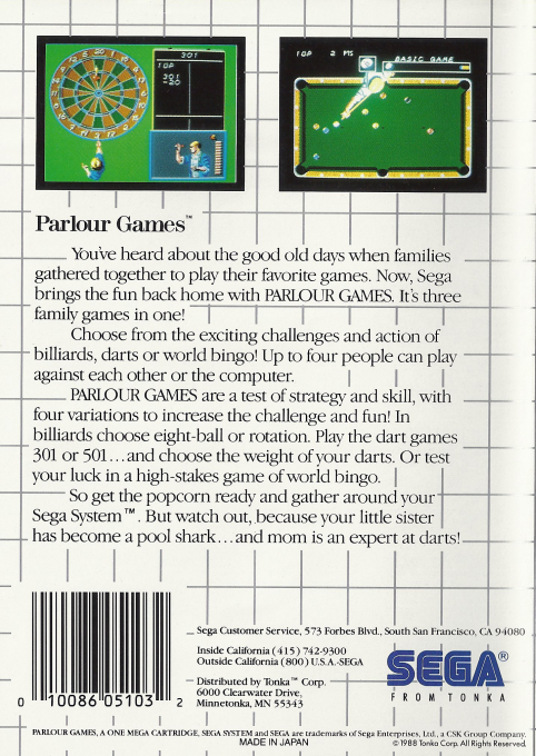 Parlour Games — Box back