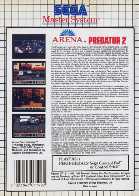 Predator 2 — Box back