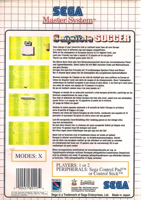 Sensible Soccer : European Champions — Box back