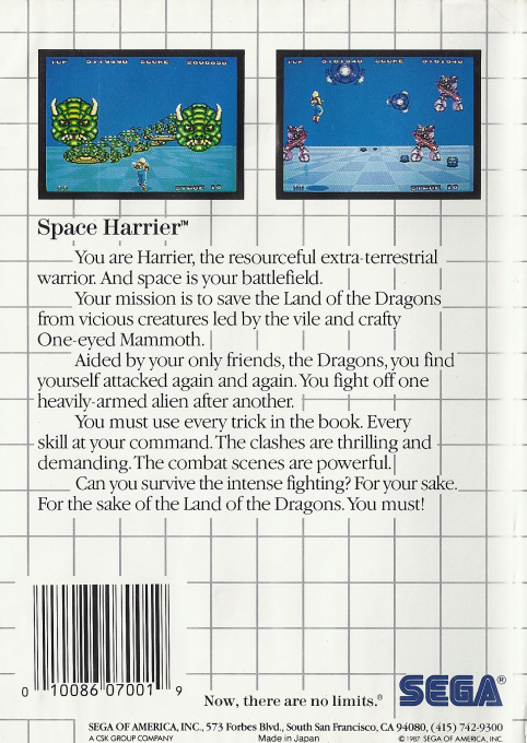 Space Harrier — Box back