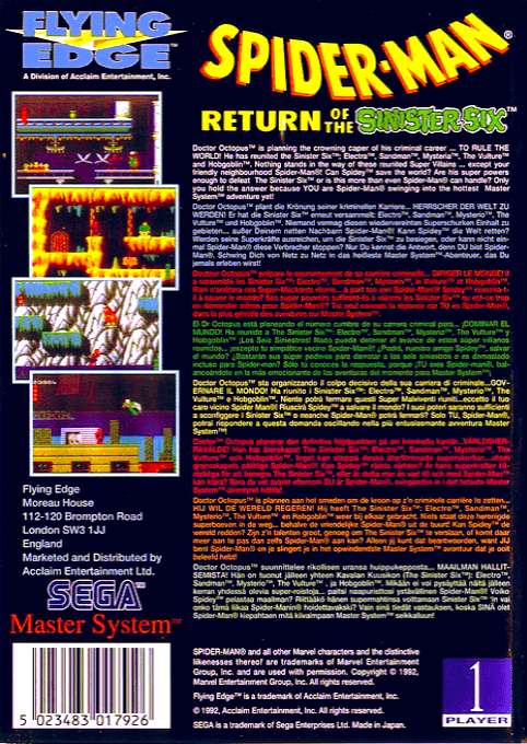 Spider-Man : Return of the Sinister Six — Box back