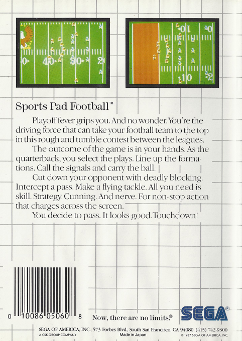 Sports Pad Football — Box back