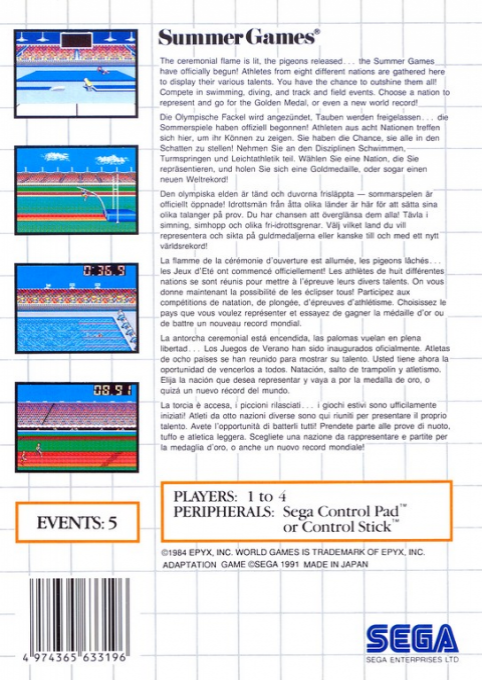 Summer Games — Box back