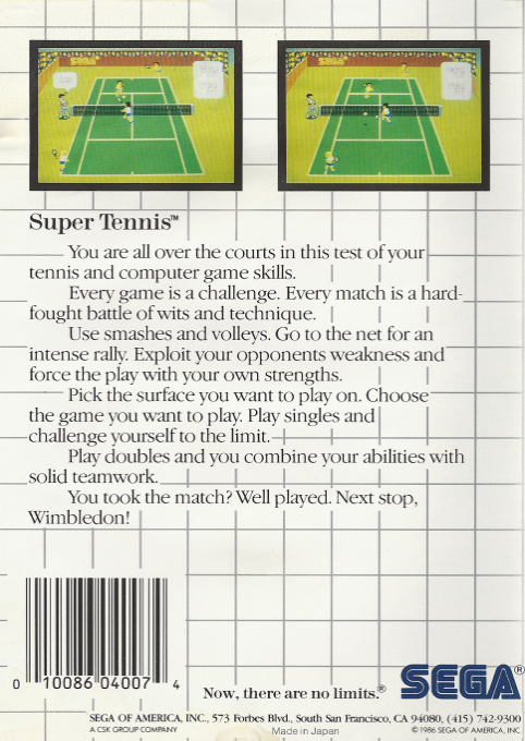 Super Tennis — Box back
