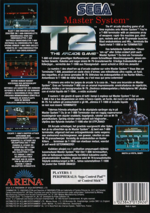 T2 : The Arcade Game — Box back