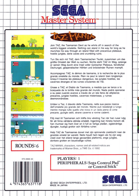 Taz-Mania — Box back