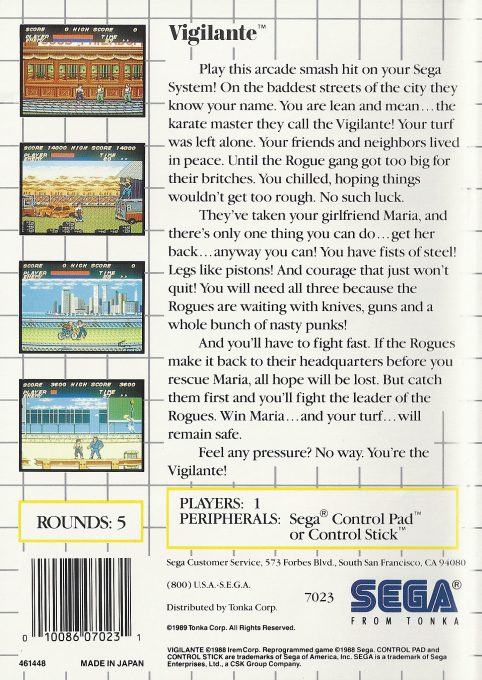Vigilante — Box back