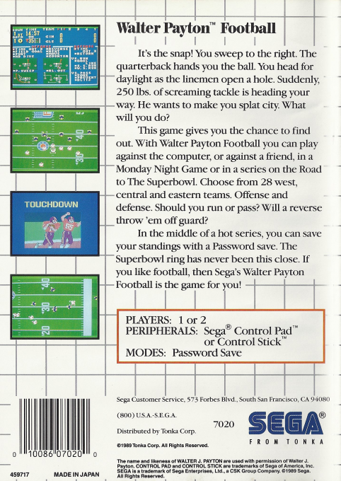 Walter Payton Football — Box back