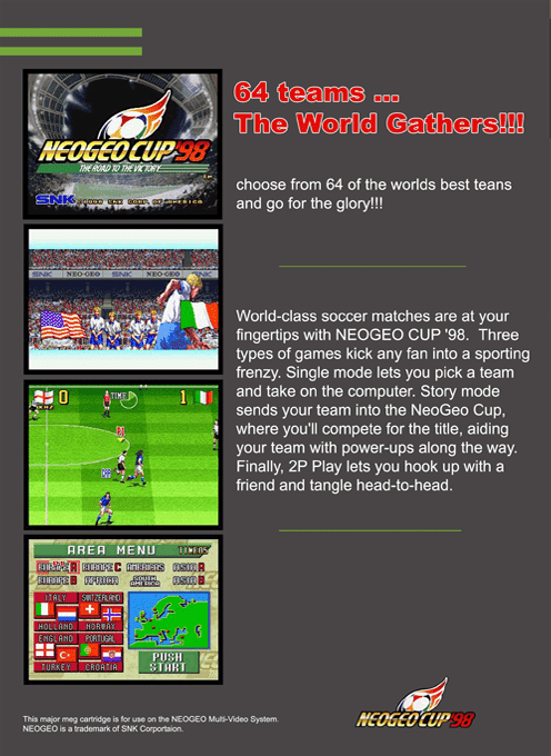 Neo Geo Cup '98 : The Road to the Victory — Box back