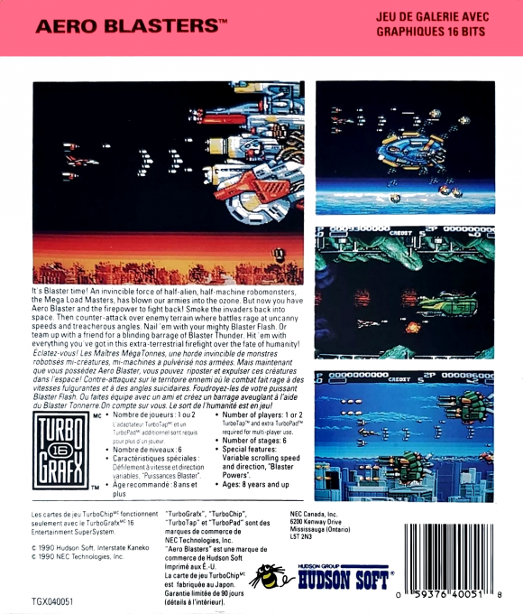Aero Blasters — Box back