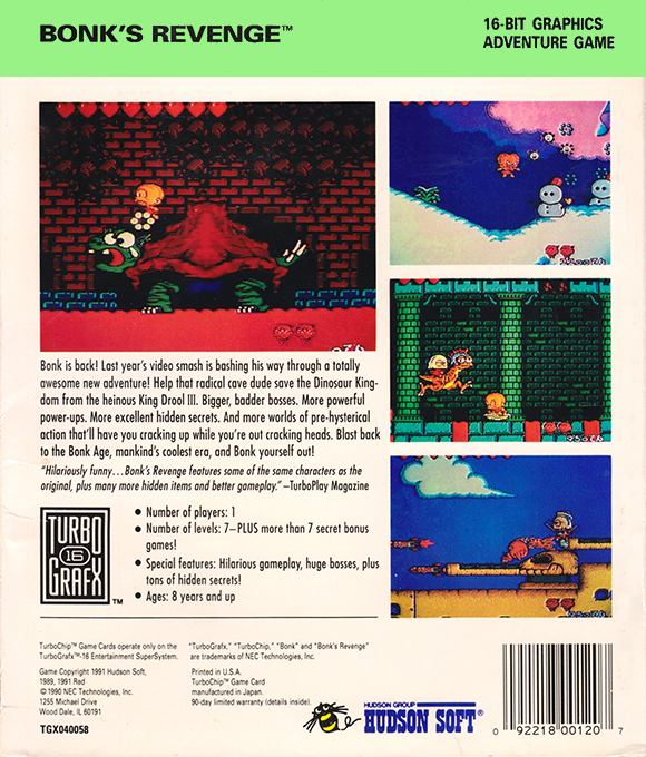 Bonk's Revenge — Box back
