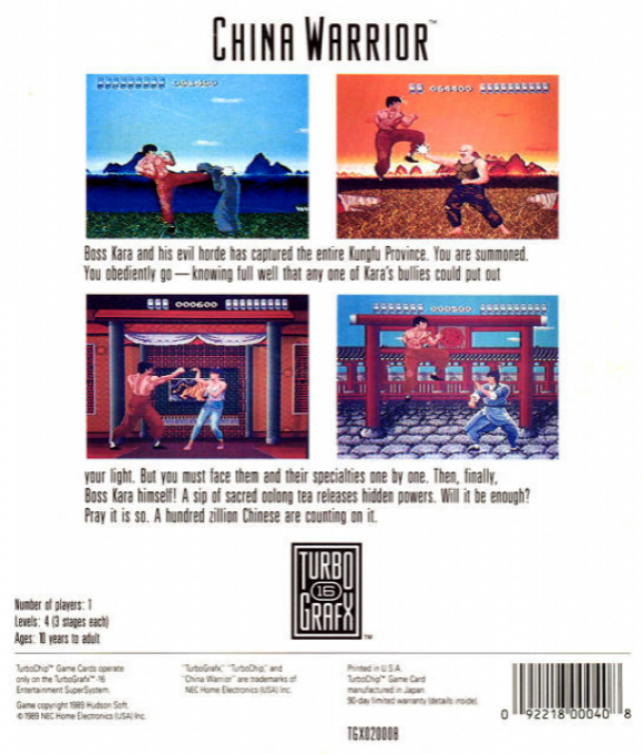 China Warrior — Box back