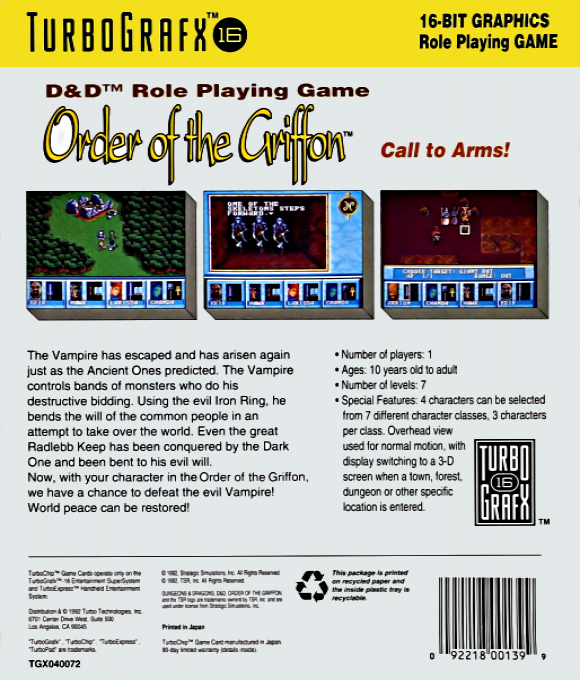 Dungeons & Dragons : Order of the Griffon — Box back