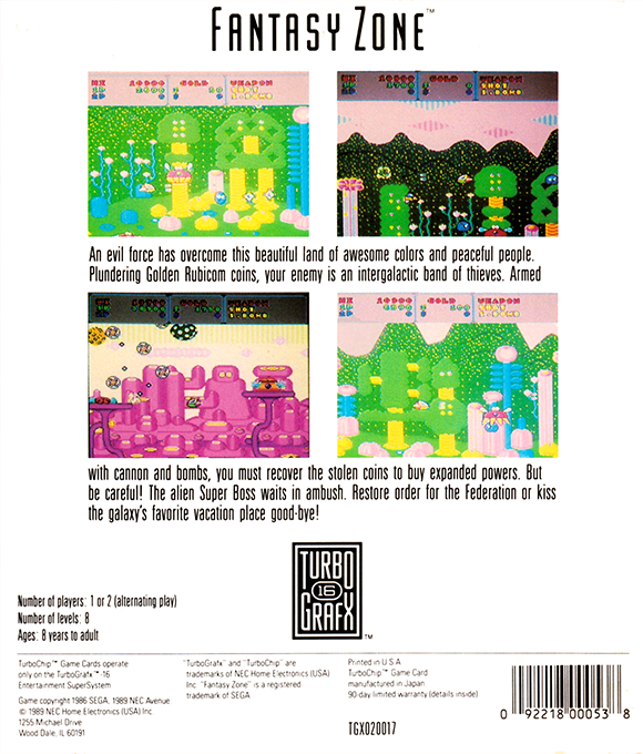 Fantasy Zone — Box back
