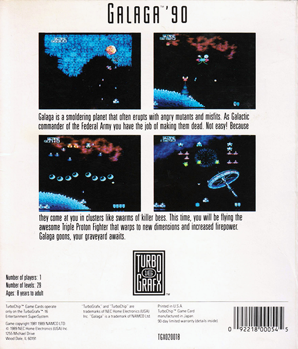 Galaga '90 — Box back