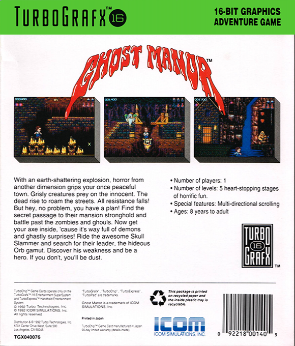 Ghost Manor — Box back
