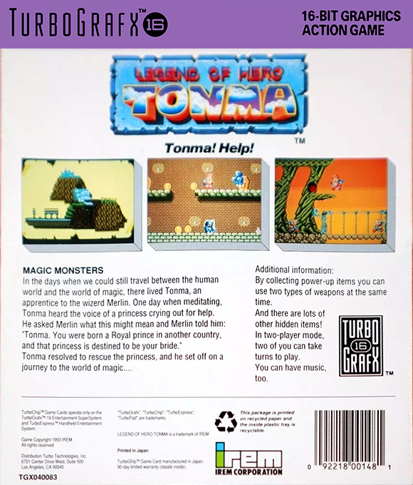 Legend of Hero Tonma — Box back