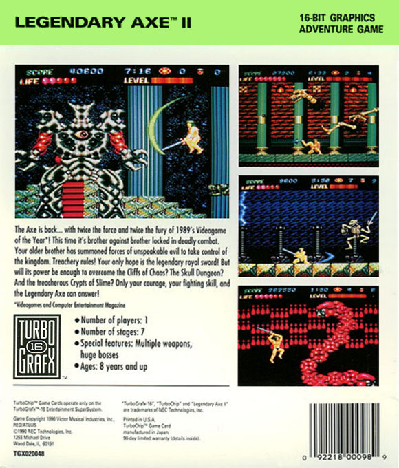 Legendary Axe II — Box back