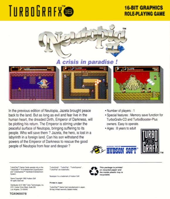 Neutopia II — Box back