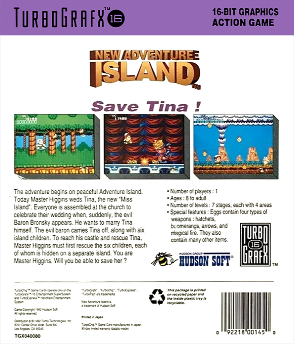 New Adventure Island — Box back