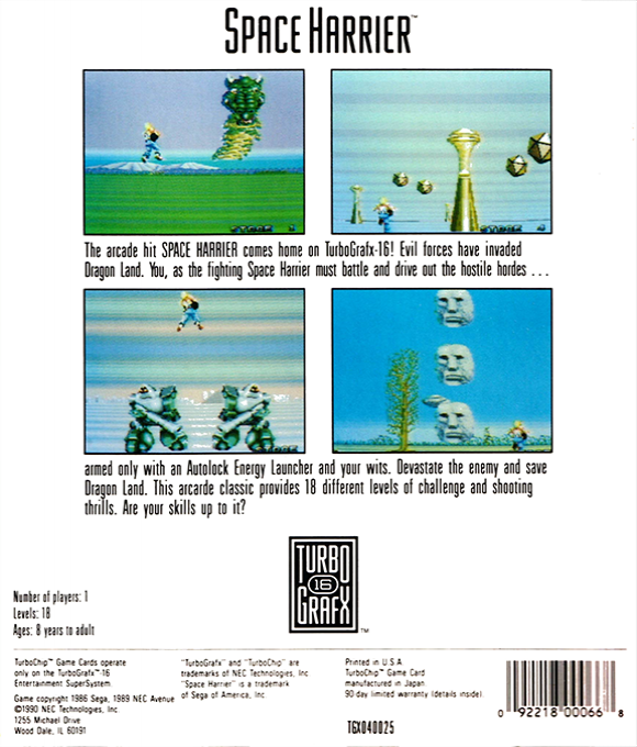 Space Harrier — Box back