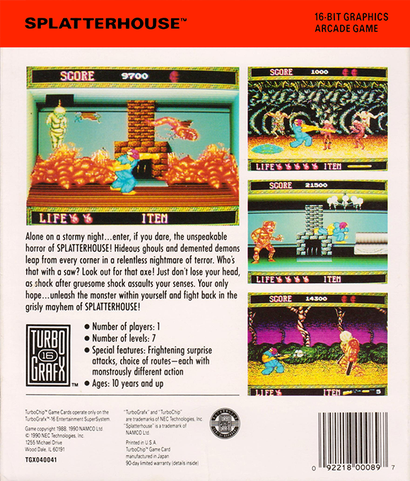 Splatterhouse — Box back