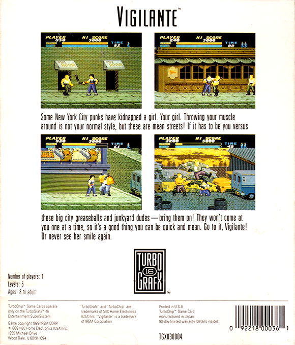 Vigilante — Box back