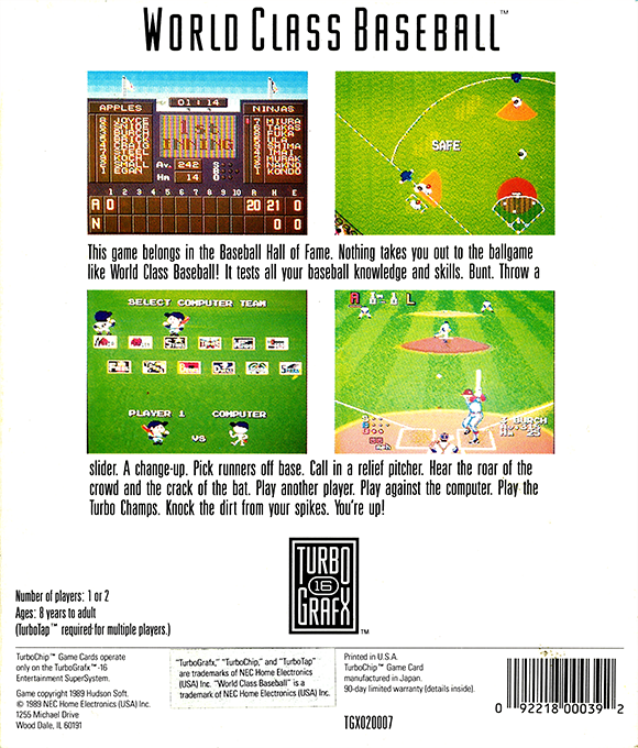 World Class Baseball — Box back