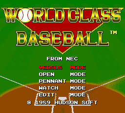 World Class Baseball — Title screen