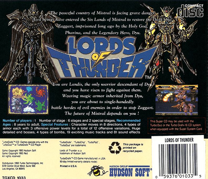 Lords of Thunder — Box back