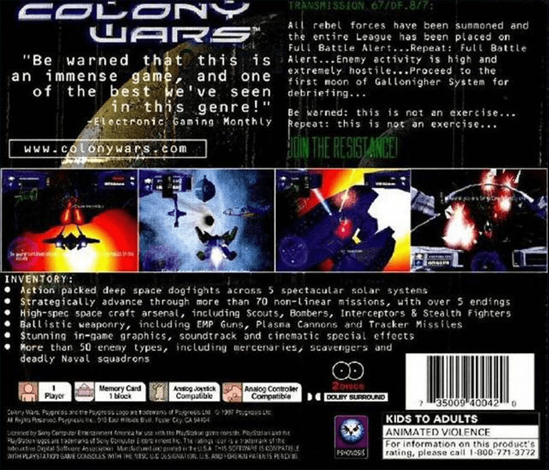 Colony Wars — Box back