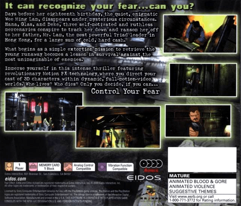 Fear Effect — Box back