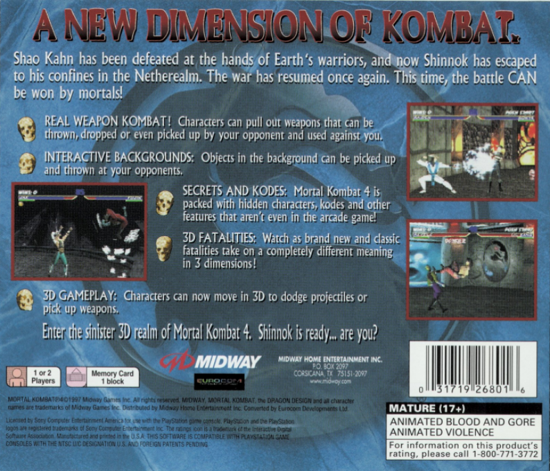 Mortal Kombat 4 — Box back