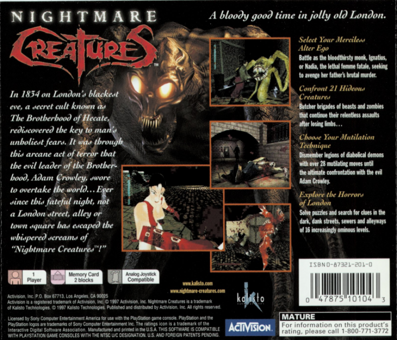 Nightmare Creatures — Box back