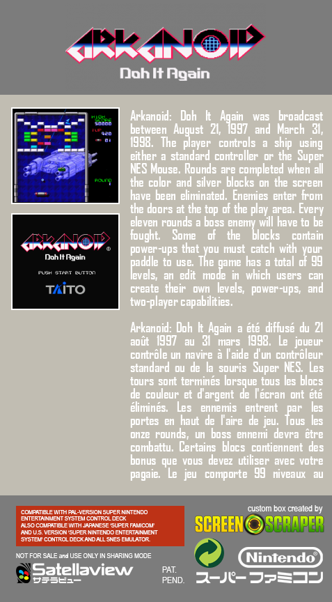 Arkanoid - Doh It Again — Box back