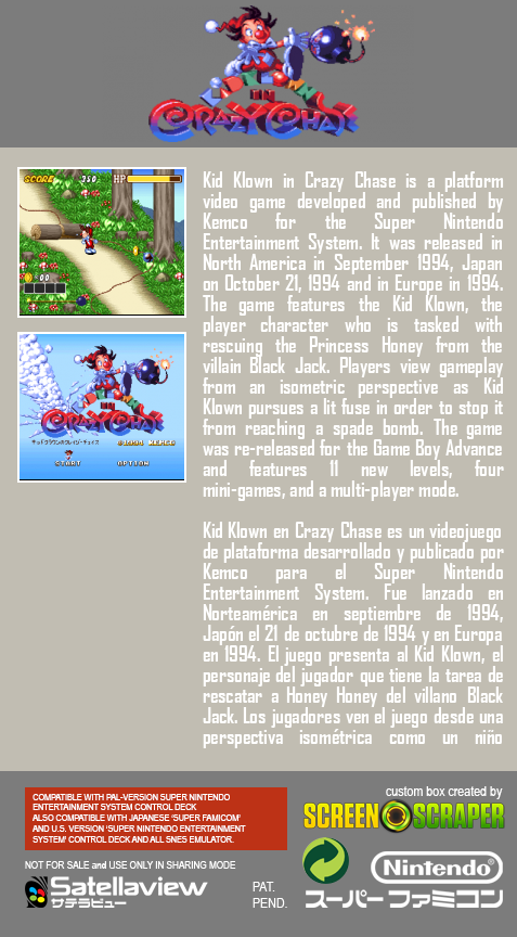 Kid Klown No Crazy Chase — Box back