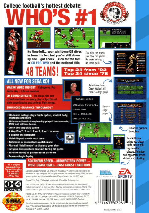 Bill Walsh College Football — Box back