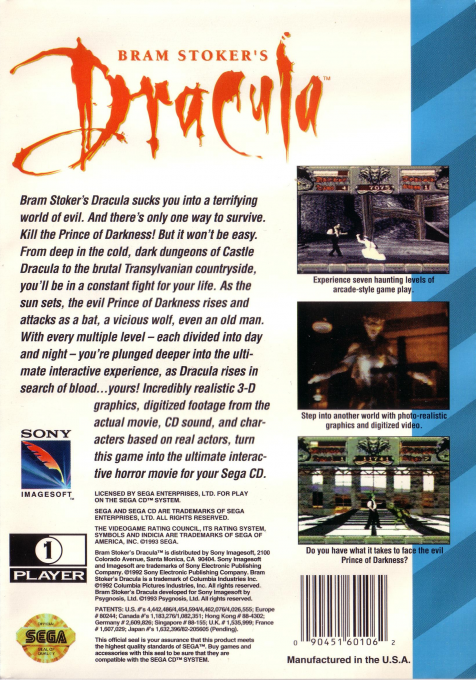 Bram Stoker's Dracula — Box back